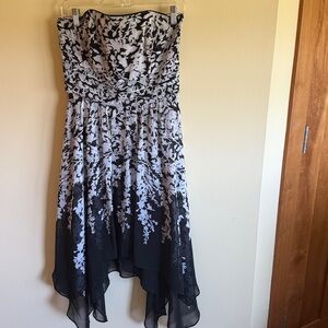 Strapless Black and White Floral Dress
